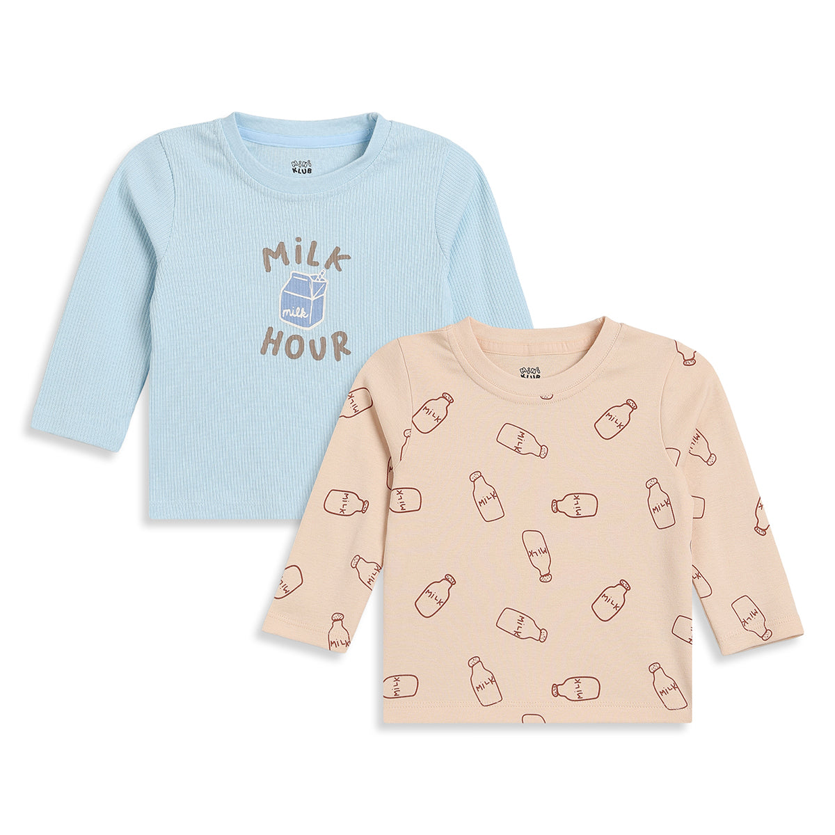 Baby Boys Blue and Beige Cotton T-Shirts Pack of 2 Regular Fit