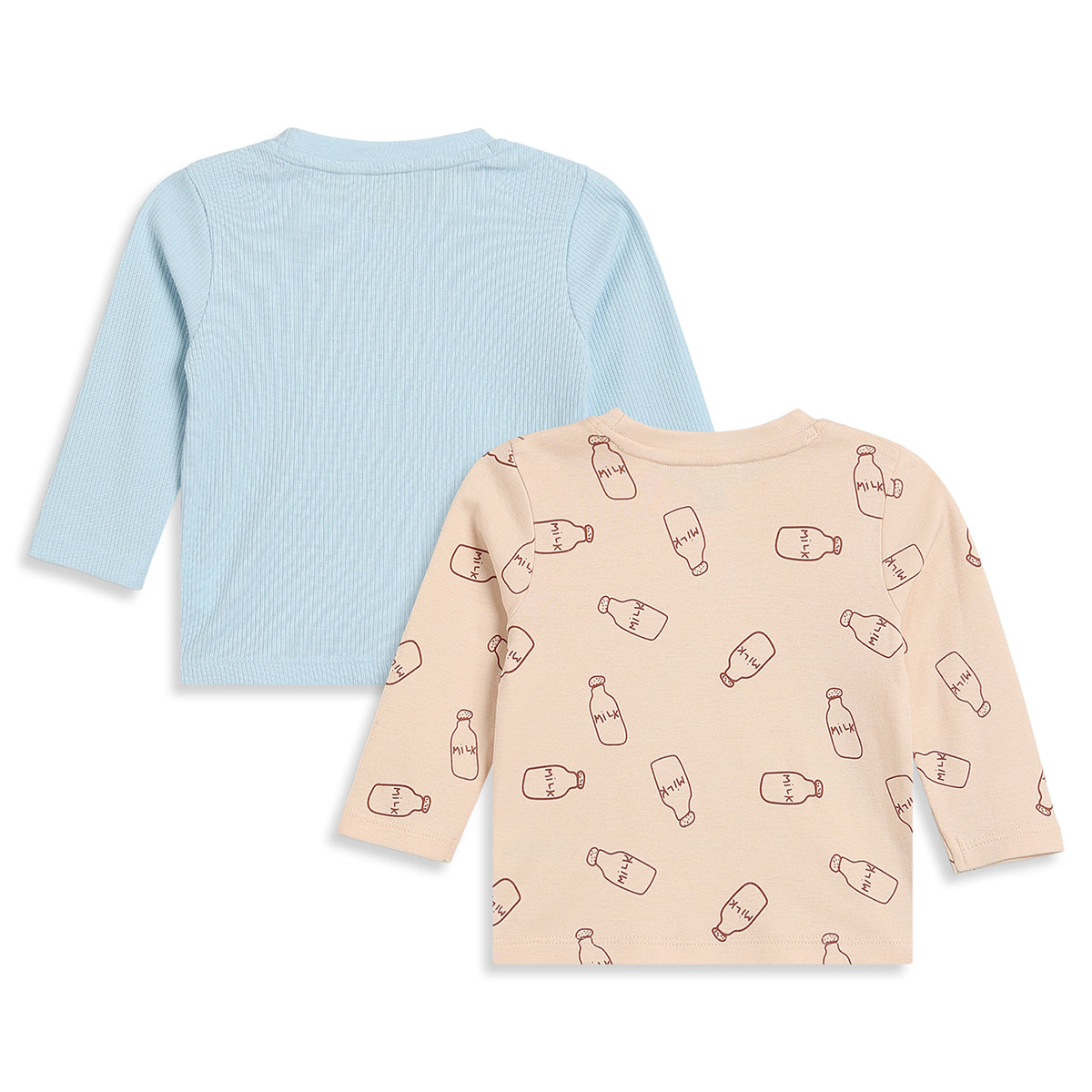 Baby Boys Blue and Beige Cotton T-Shirts Pack of 2 Regular Fit