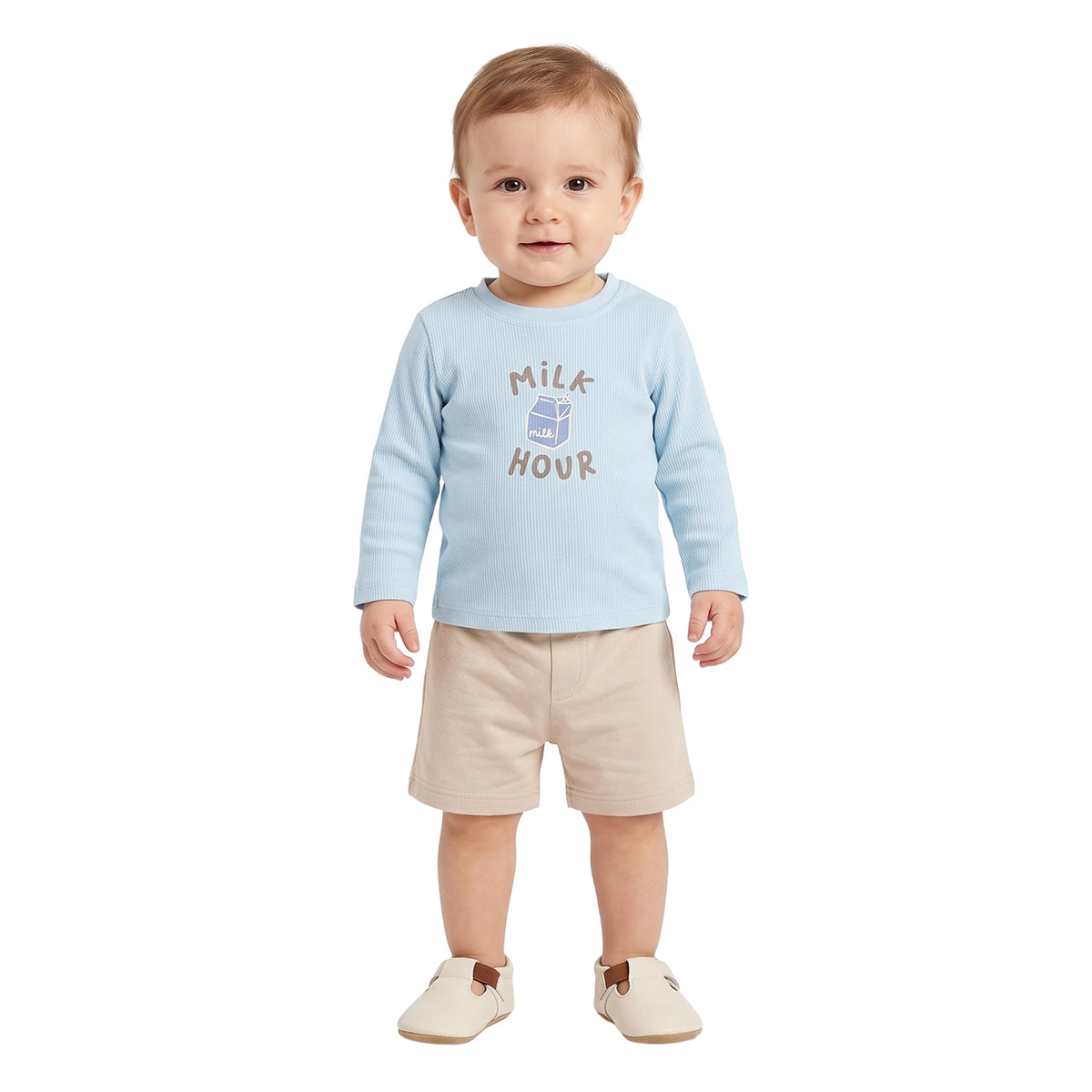 Baby Boys Blue and Beige Cotton T-Shirts Pack of 2 Regular Fit
