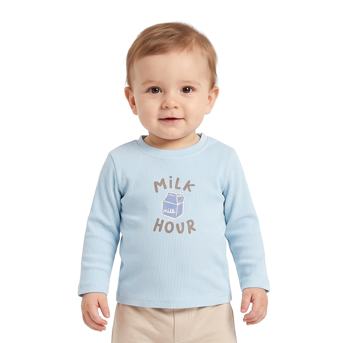 Baby Boys Blue and Beige Cotton T-Shirts Pack of 2 Regular Fit
