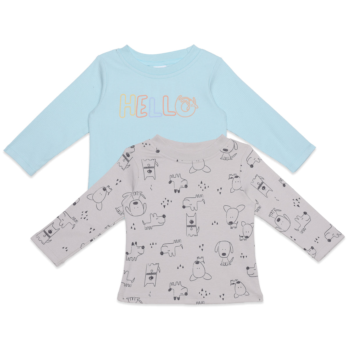 Baby Boys Blue and Grey Cotton T-Shirts Pack of 2 Regular Fit Casual Wear