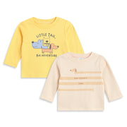 Baby Boys Yellow and Beige Cotton Printed T-Shirts Pack of 2 Regular Fit Casual Baby T-Shirts