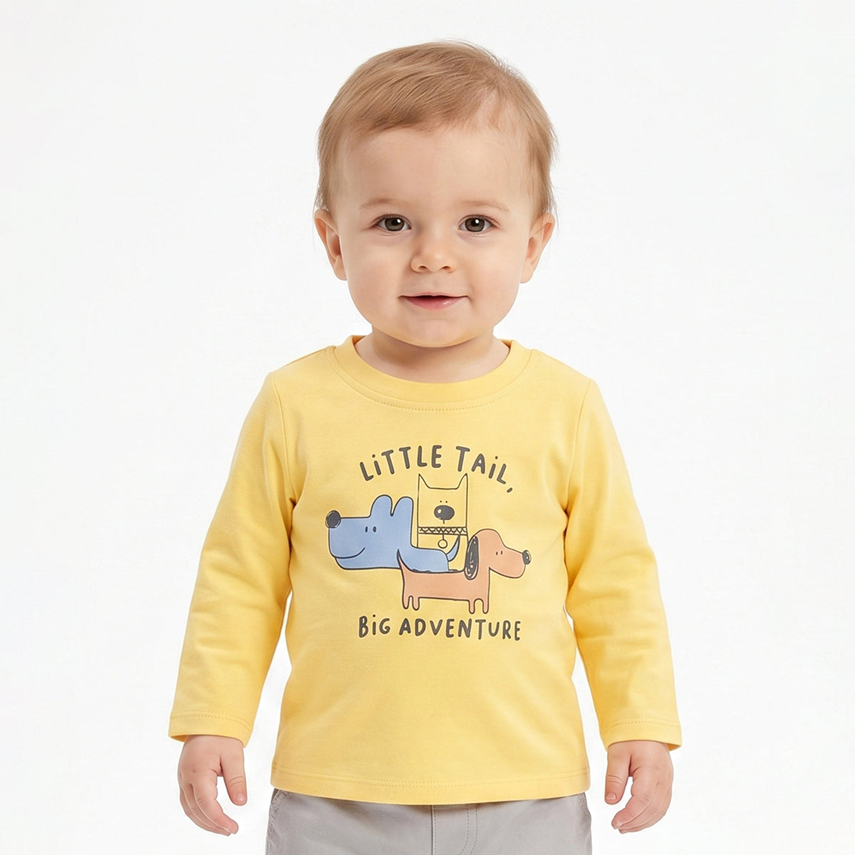 Baby Boys Yellow and Beige Cotton Printed T-Shirts Pack of 2 Regular Fit Casual Baby T-Shirts