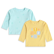 Baby Boys Yellow And Mint Green Cotton Blend Star Printed T-Shirts Pack of 2 Regular Fit Casual Wear