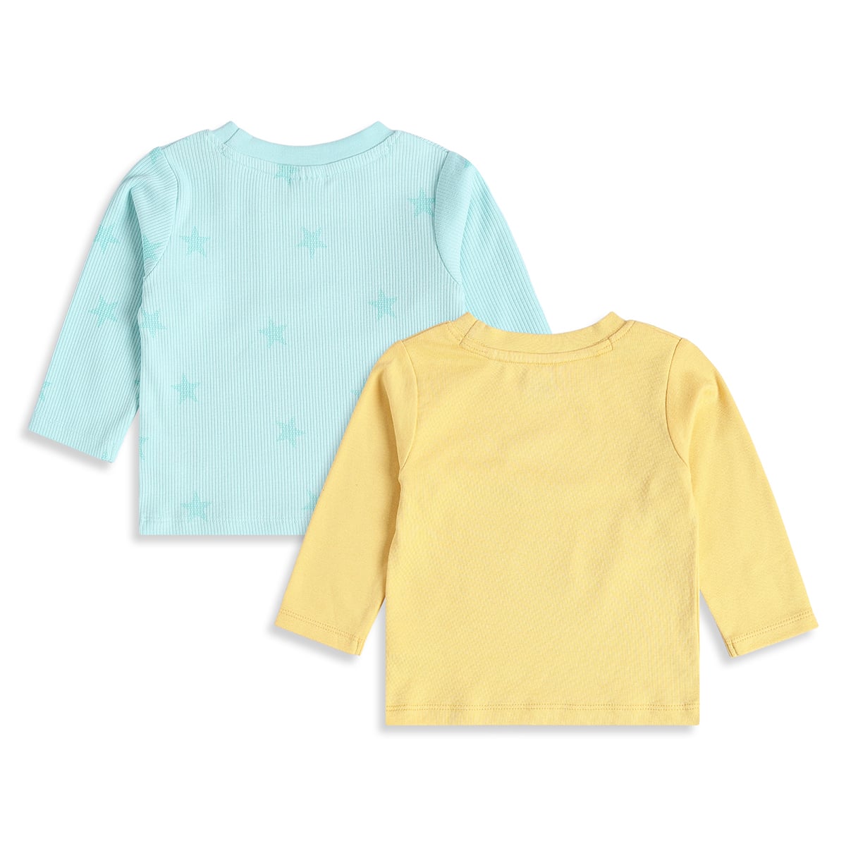 Baby Boys Yellow And Mint Green Cotton Blend Star Printed T-Shirts Pack of 2 Regular Fit Casual Wear
