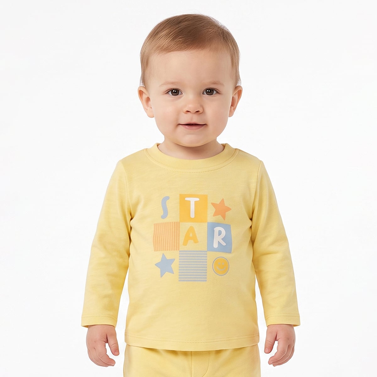 Baby Boys Yellow And Mint Green Cotton Blend Star Printed T-Shirts Pack of 2 Regular Fit Casual Wear