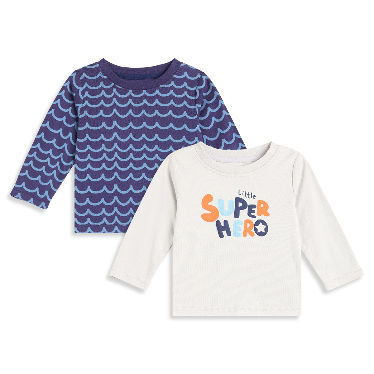 Baby Boys Blue and Off White Cotton Printed T-Shirts Pack of 2 Regular Fit Casual T-Shirts