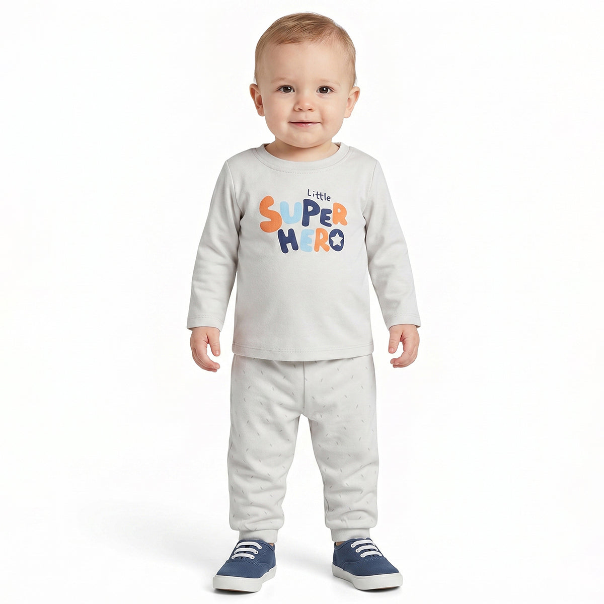 Baby Boys Blue and Off White Cotton Printed T-Shirts Pack of 2 Regular Fit Casual T-Shirts