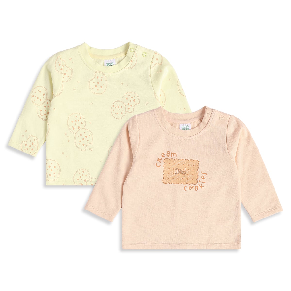 Baby Boys Yellow And Peach Cotton Printed Full Sleeve T-Shirts Pack Of 2 Regular Fit Casual Wear