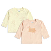 Baby Boys Yellow And Peach Cotton Printed Full Sleeve T-Shirts Pack Of 2 Regular Fit Casual Wear