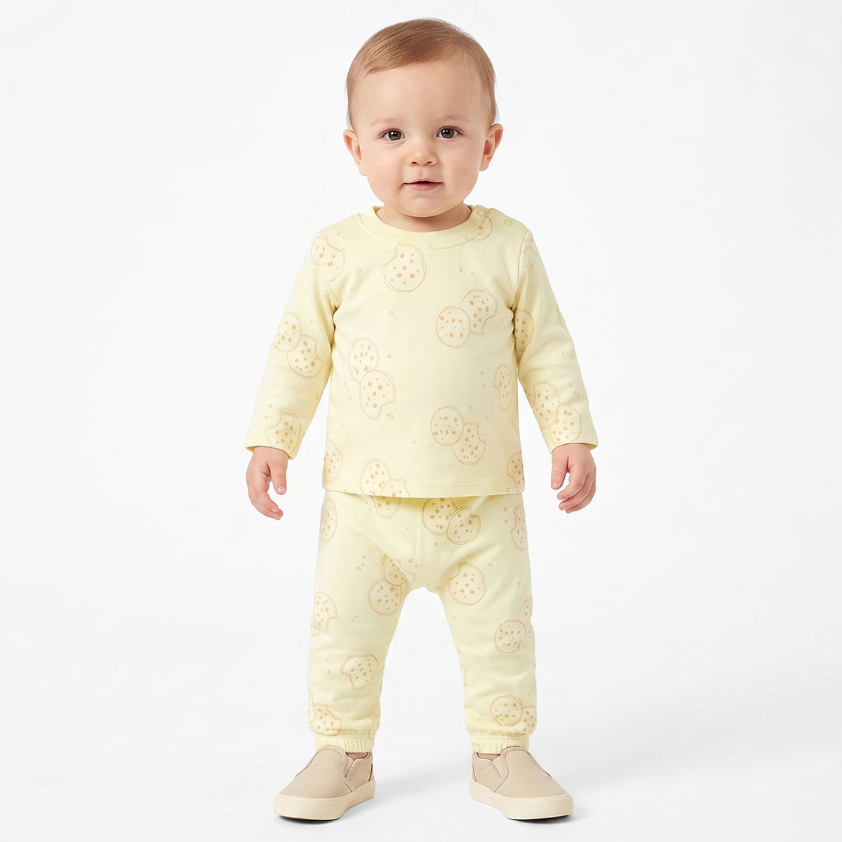 Baby Boys Yellow And Peach Cotton Printed Full Sleeve T-Shirts Pack Of 2 Regular Fit Casual Wear