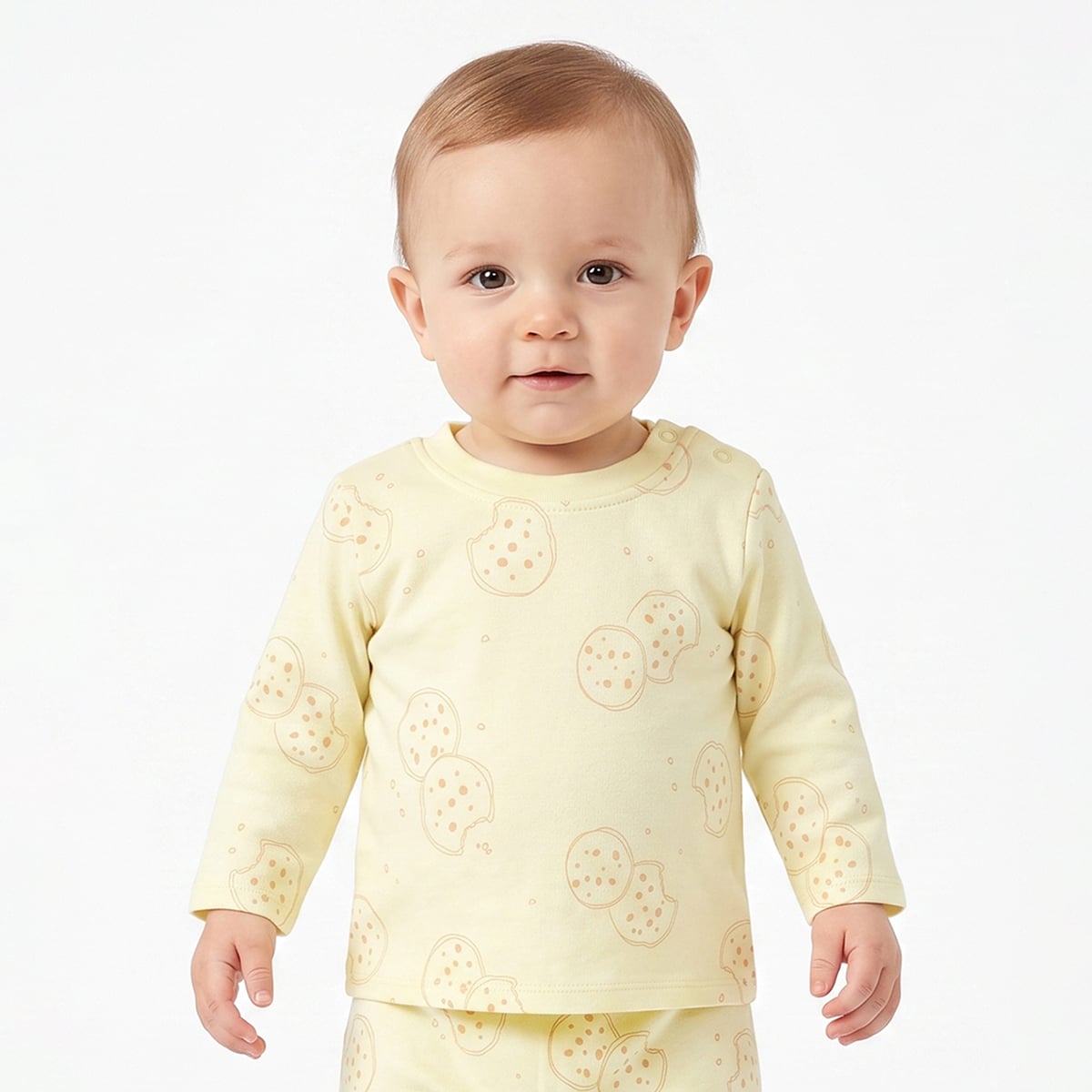 Baby Boys Yellow And Peach Cotton Printed Full Sleeve T-Shirts Pack Of 2 Regular Fit Casual Wear