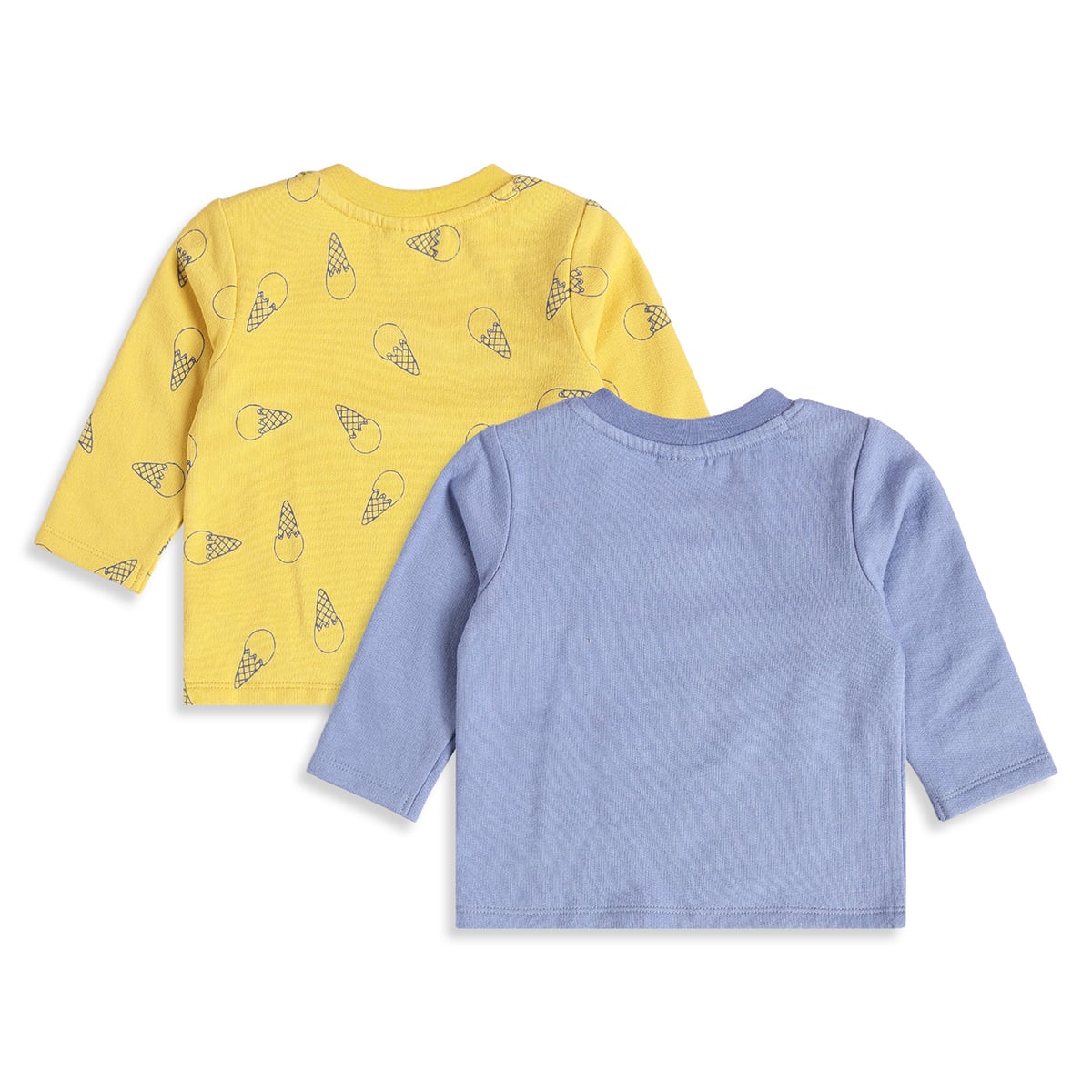 Baby Boys Yellow And Blue Cotton Ice Cream Printed Full Sleeve T-Shirts Pack Of 2 Regular Fit Casual Wear