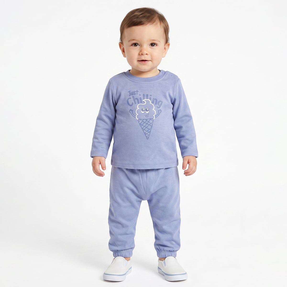 Baby Boys Yellow And Blue Cotton Ice Cream Printed Full Sleeve T-Shirts Pack Of 2 Regular Fit Casual Wear