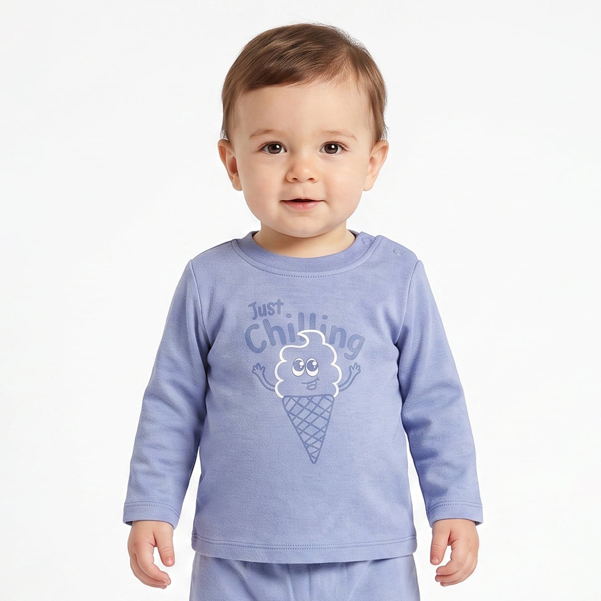 Baby Boys Yellow And Blue Cotton Ice Cream Printed Full Sleeve T-Shirts Pack Of 2 Regular Fit Casual Wear