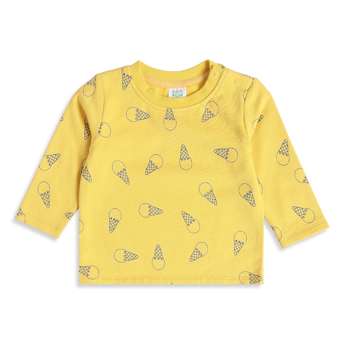 Baby Boys Yellow And Blue Cotton Ice Cream Printed Full Sleeve T-Shirts Pack Of 2 Regular Fit Casual Wear