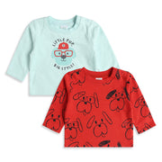 Baby Boys Aqua Blue and Red Cotton Printed T-Shirts Pack of 2 Regular Fit Casual T-Shirts