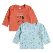 Baby Boys Orange and Light Blue Cotton Printed T-Shirts Pack of 2 Regular Fit Casual T-Shirts