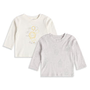Baby Boys Off-White And Light Grey Cotton Lion Printed Full Sleeve T-Shirts Pack Of 2 Regular Fit Casual Wear