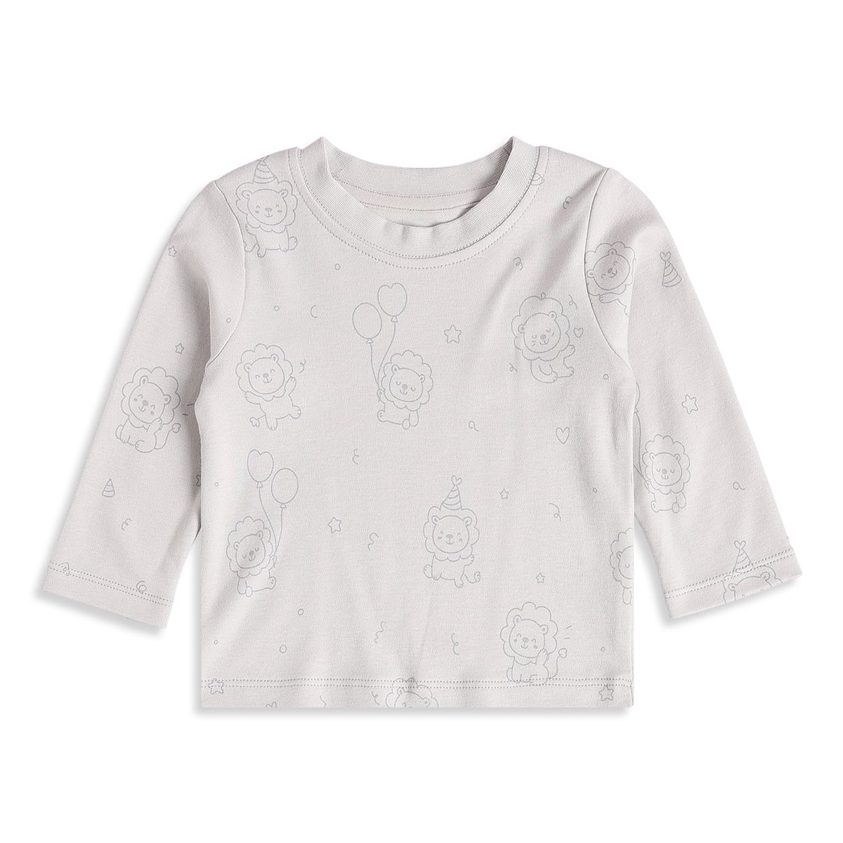 Baby Boys Off-White And Light Grey Cotton Lion Printed Full Sleeve T-Shirts Pack Of 2 Regular Fit Casual Wear