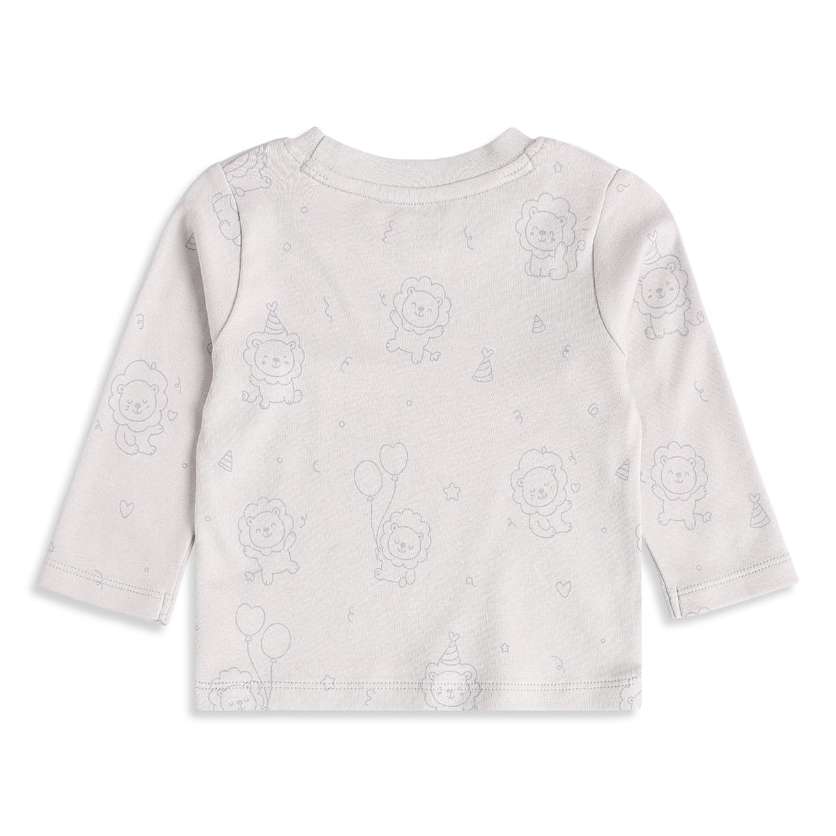 Baby Boys Off-White And Light Grey Cotton Lion Printed Full Sleeve T-Shirts Pack Of 2 Regular Fit Casual Wear