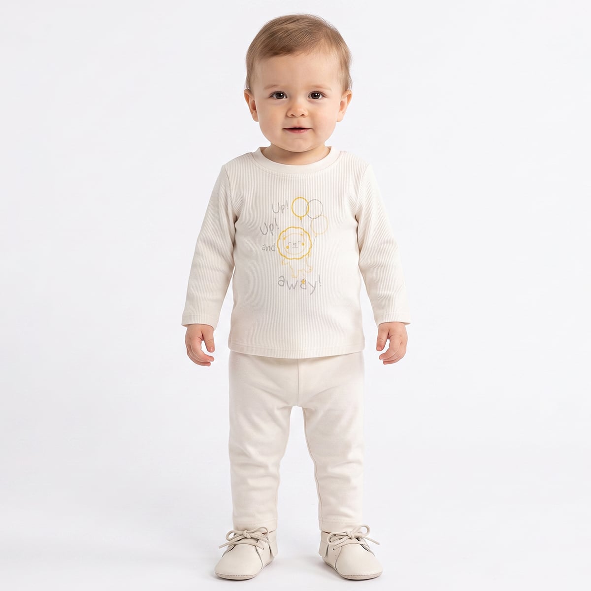 Baby Boys Off-White And Light Grey Cotton Lion Printed Full Sleeve T-Shirts Pack Of 2 Regular Fit Casual Wear