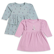 Baby Girls Blue and Pink Cotton Dresses Pack of 2 Regular Fit