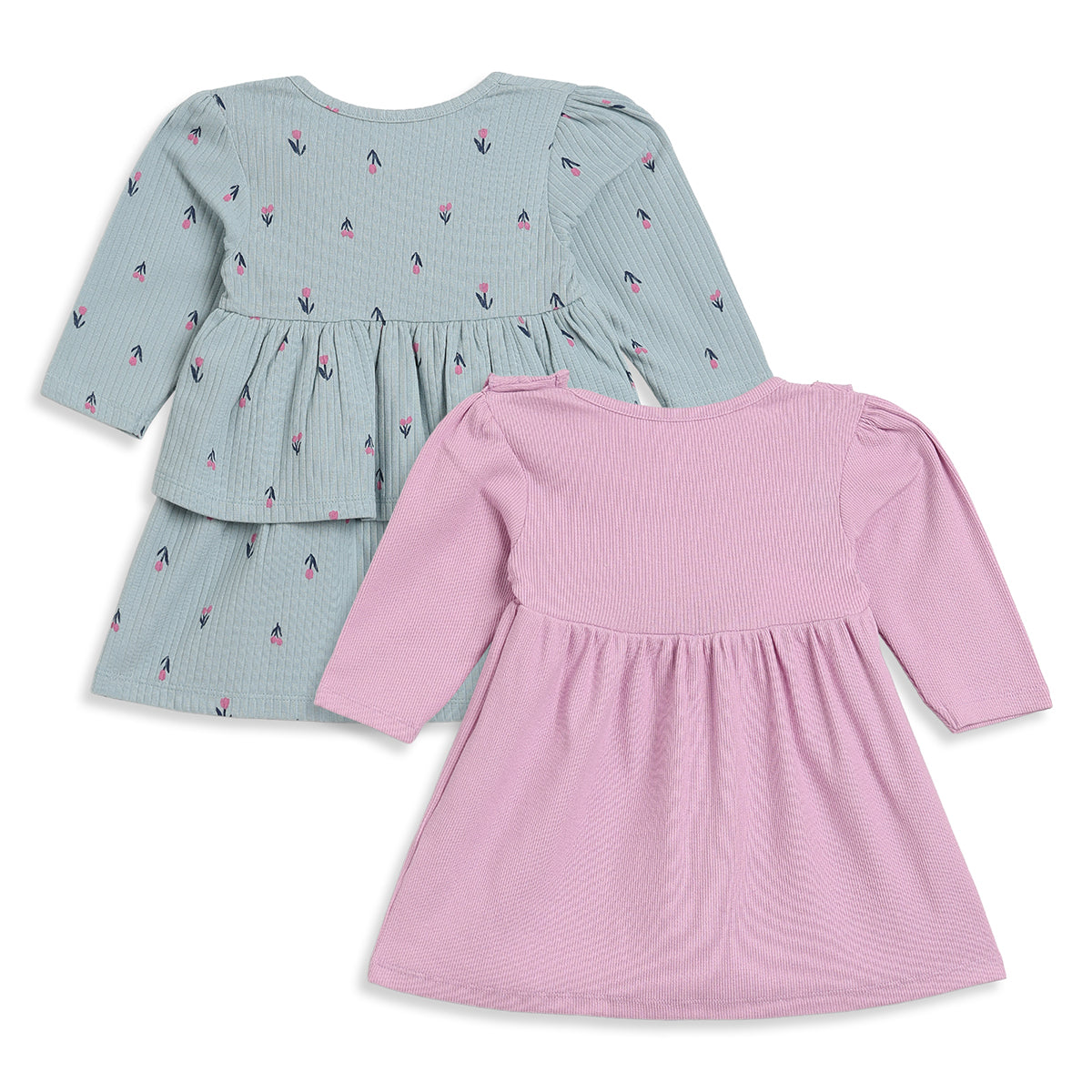 Baby Girls Blue and Pink Cotton Dresses Pack of 2 Regular Fit