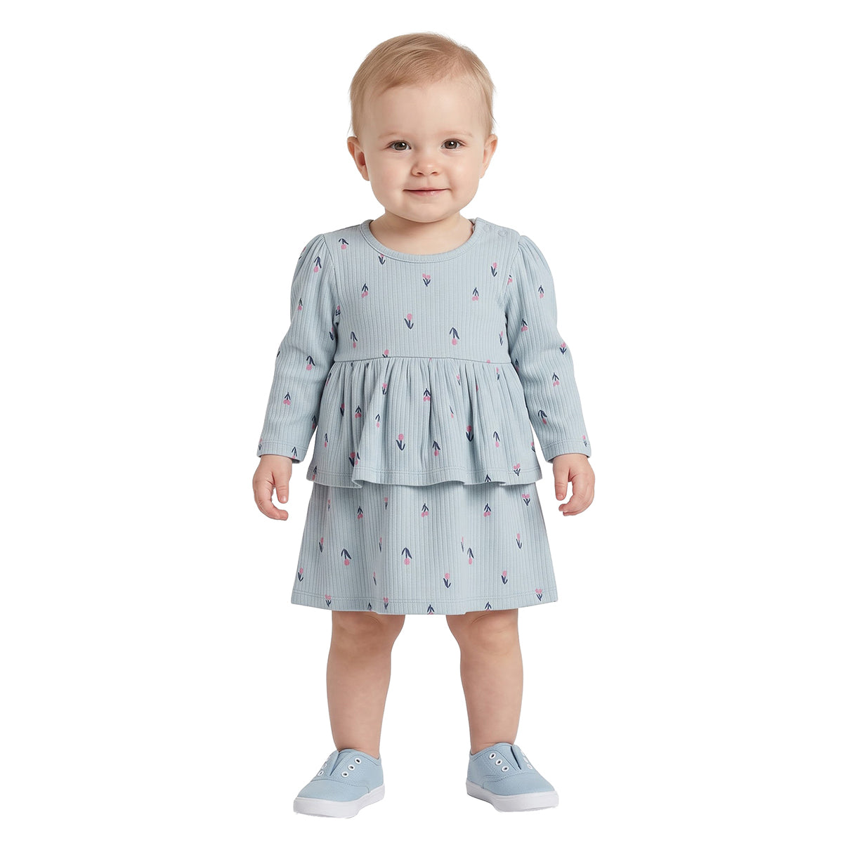 Baby Girls Blue and Pink Cotton Dresses Pack of 2 Regular Fit