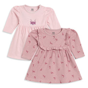 Baby Girls Pink Cotton Printed Dresses Pack of 2 Regular Fit