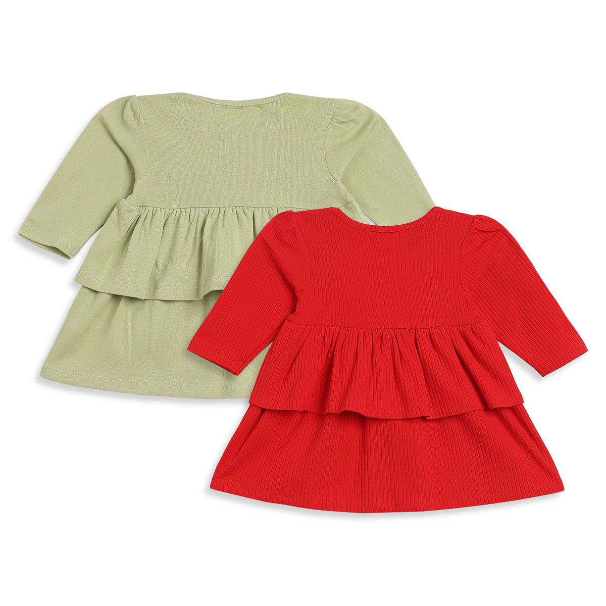 Baby Girls Green and Red Cotton Dress Pack of 2 Regular Fit Casual Wear