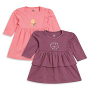 Baby Girls Pink and Plum Cotton Dress Pack of 2 Regular Fit Daily Wear
