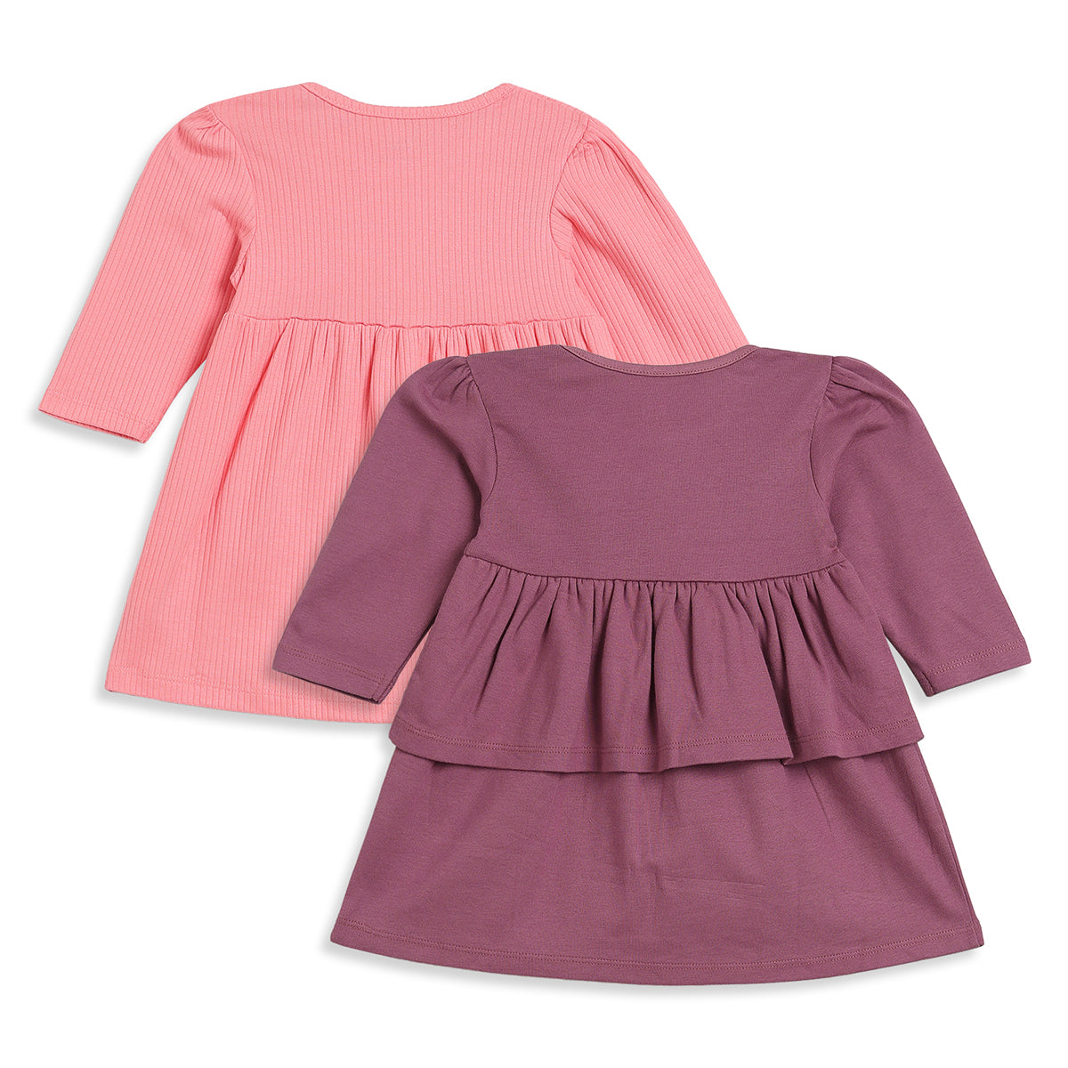 Baby Girls Pink and Plum Cotton Dress Pack of 2 Regular Fit Daily Wear