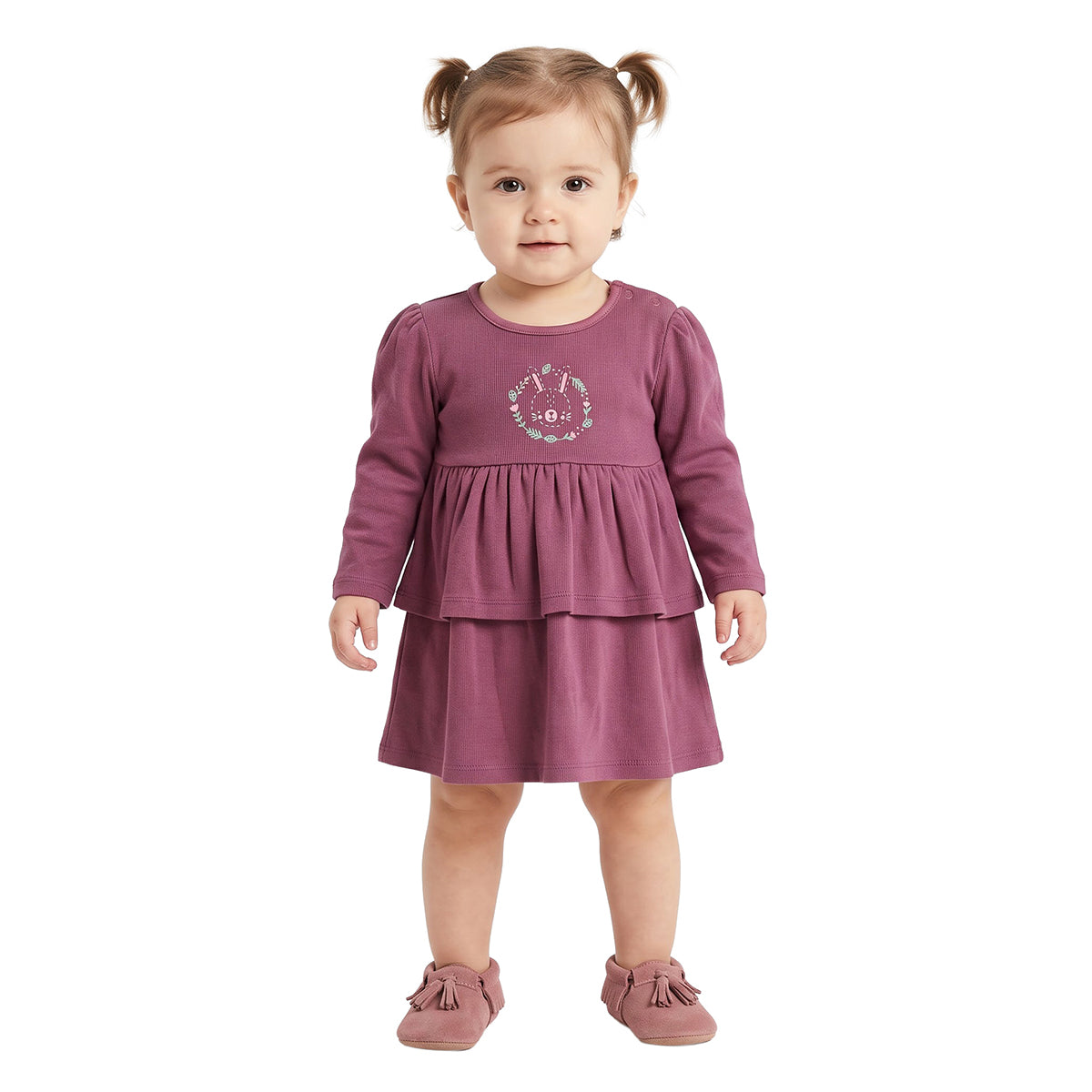 Baby Girls Pink and Plum Cotton Dress Pack of 2 Regular Fit Daily Wear