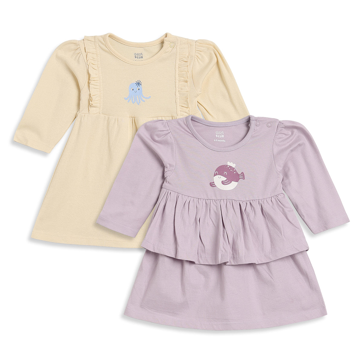 Baby Girls Cream Lilac Cotton Dress Pack of 2 Regular Fit Casual Wear