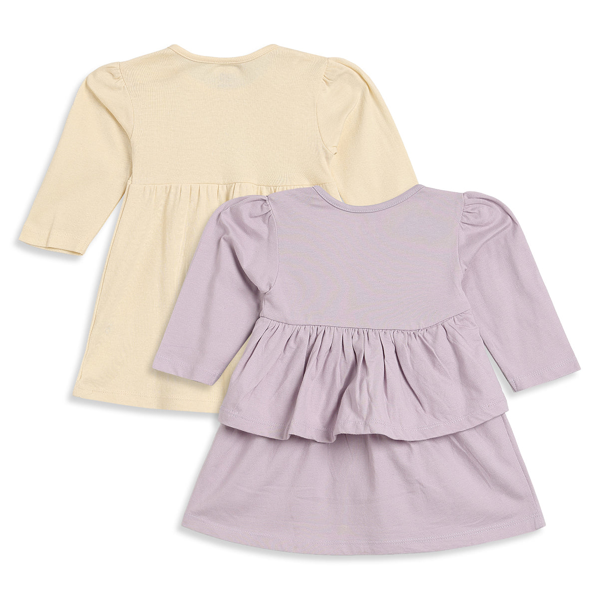 Baby Girls Cream Lilac Cotton Dress Pack of 2 Regular Fit Casual Wear