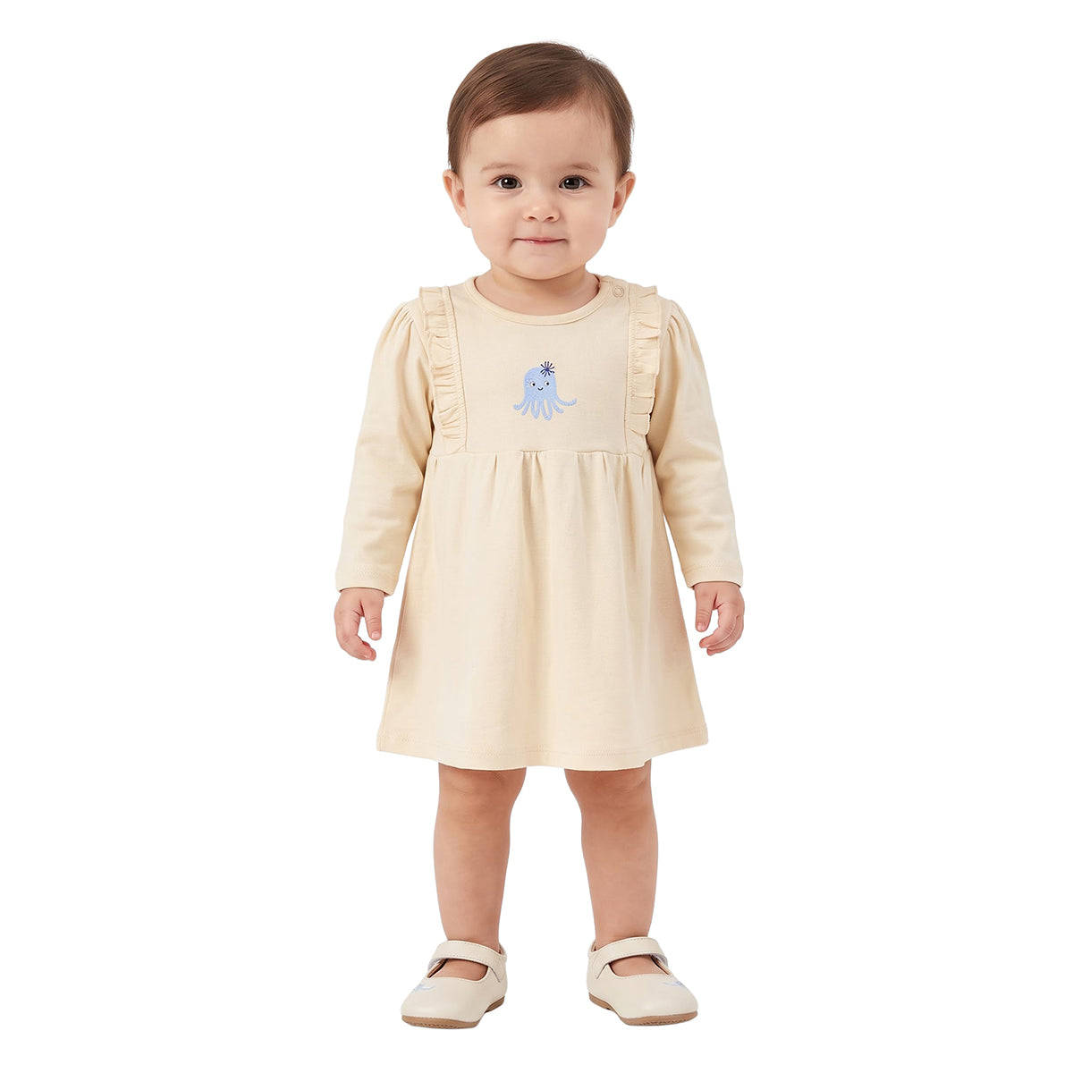 Baby Girls Cream Lilac Cotton Dress Pack of 2 Regular Fit Casual Wear