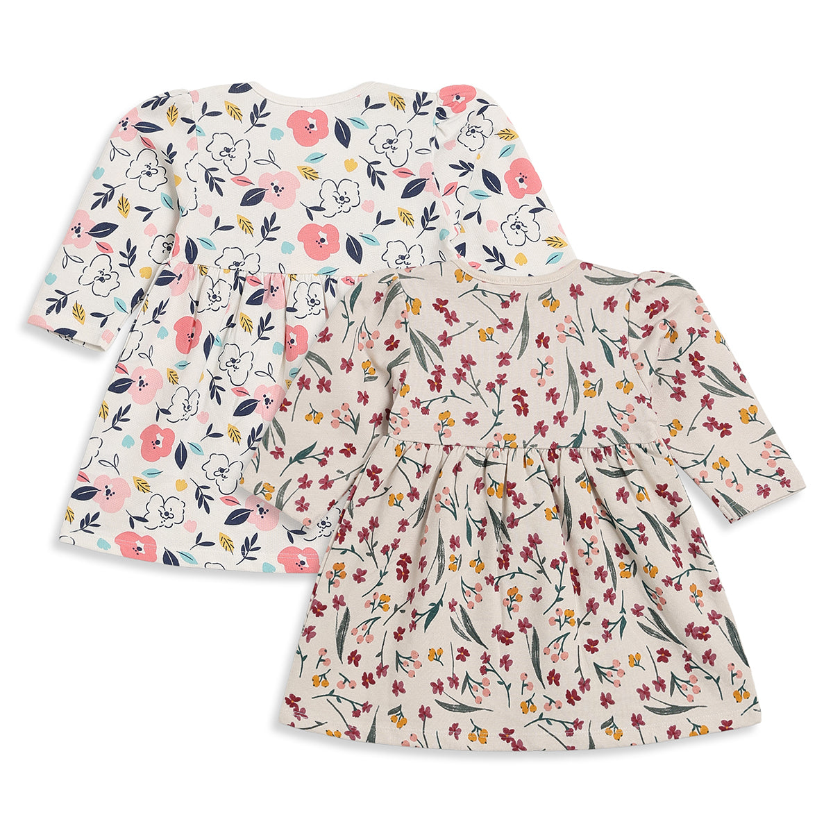 Baby Girls Cream Cotton Floral Dresses Pack of 2 Regular Fit