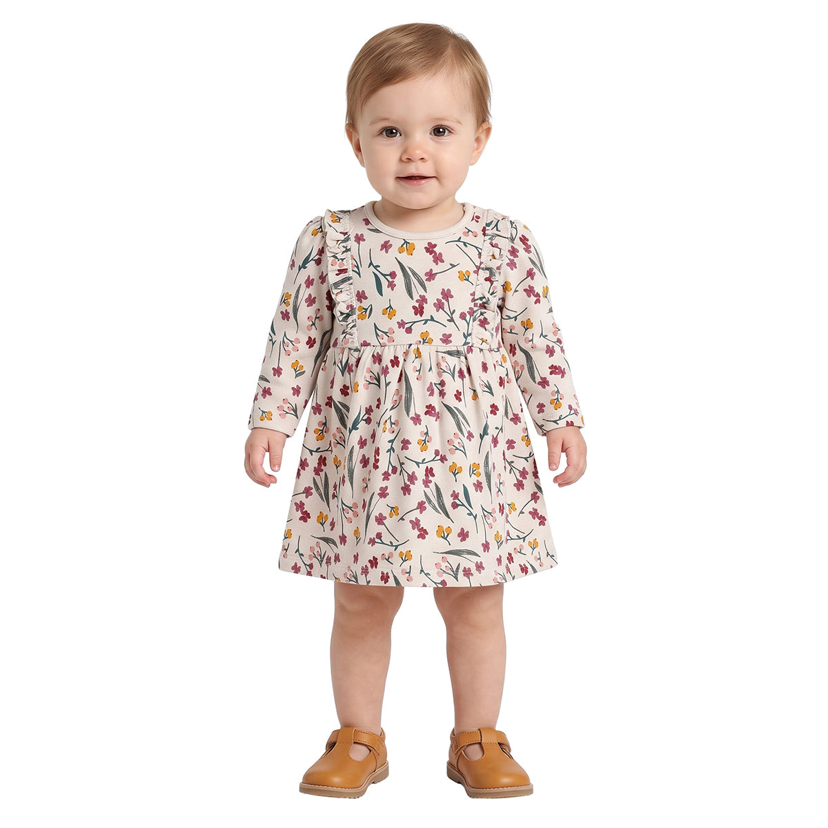 Baby Girls Cream Cotton Floral Dresses Pack of 2 Regular Fit