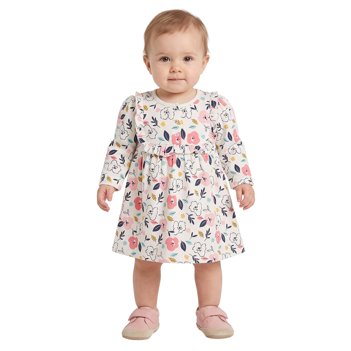Baby Girls Cream Cotton Floral Dresses Pack of 2 Regular Fit
