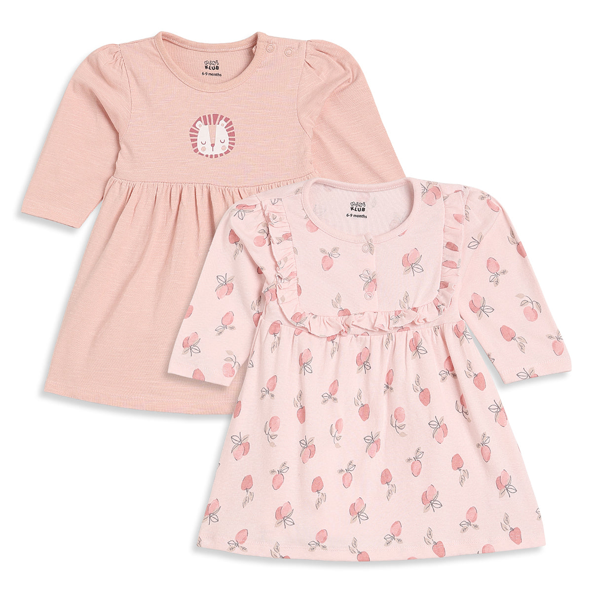 Baby Girls Pink and Peach Printed Dresses Pack of 2 Casual Wear