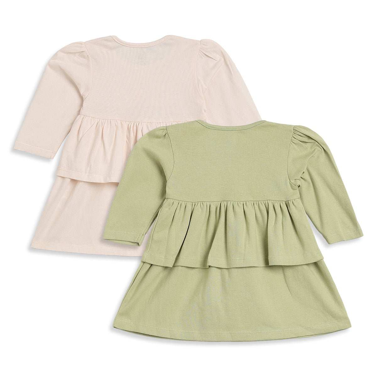 Baby Girls Cream Sage Cotton Dress Pack of 2 Regular Fit Casual Wear