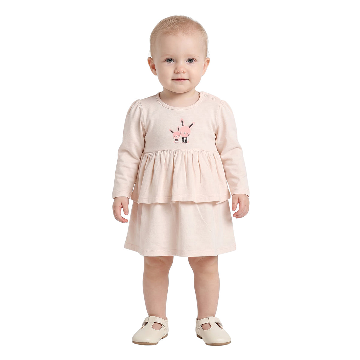 Baby Girls Cream Sage Cotton Dress Pack of 2 Regular Fit Casual Wear