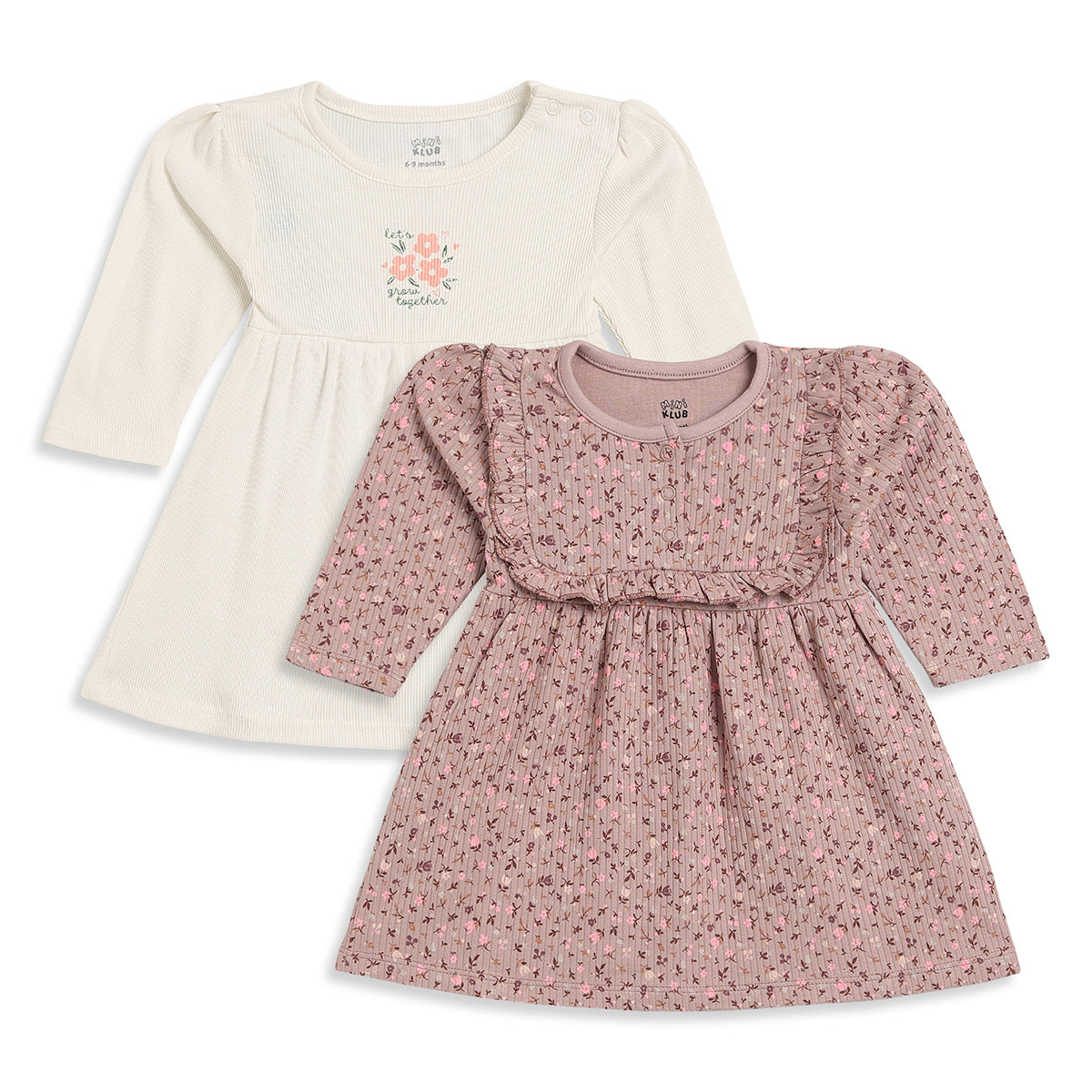 Baby Girls Cream and Mauve Cotton Dresses Pack of 2 Regular Fit