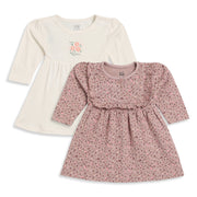 Baby Girls Cream and Mauve Cotton Dresses Pack of 2 Regular Fit