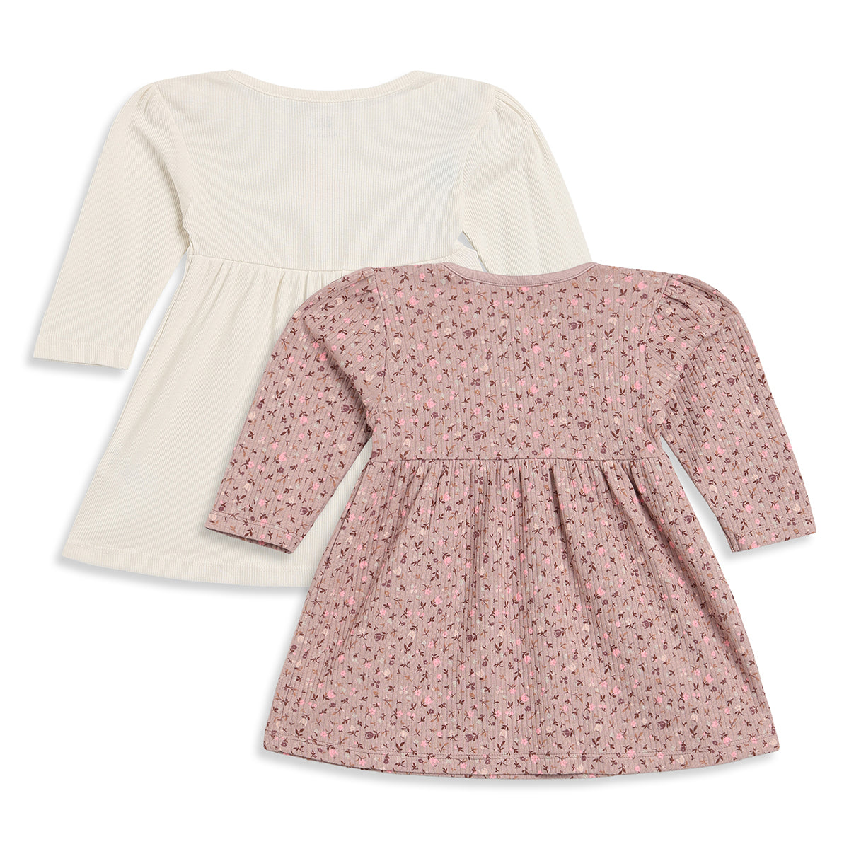 Baby Girls Cream and Mauve Cotton Dresses Pack of 2 Regular Fit