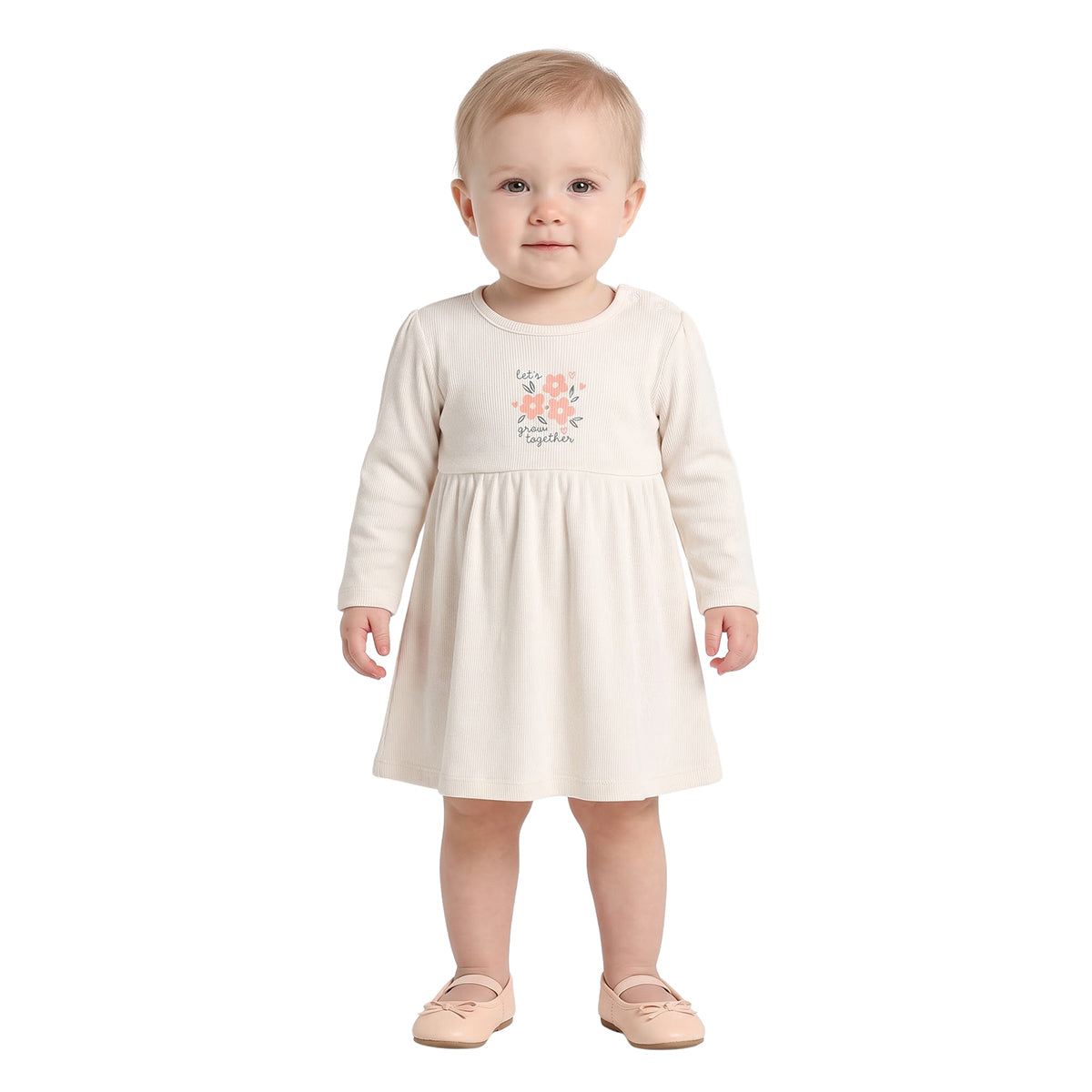 Baby Girls Cream and Mauve Cotton Dresses Pack of 2 Regular Fit