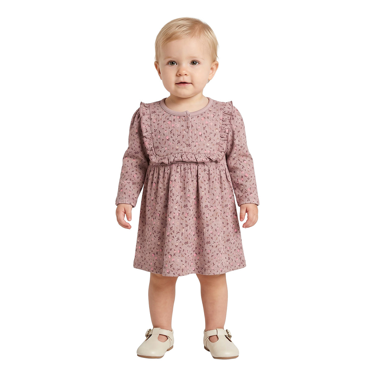 Baby Girls Cream and Mauve Cotton Dresses Pack of 2 Regular Fit