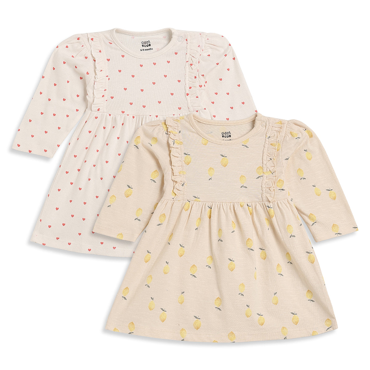 Baby Girls Cream Cotton Printed Dresses Pack of 2 Regular Fit