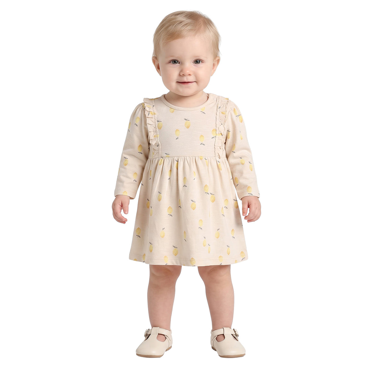 Baby Girls Cream Cotton Printed Dresses Pack of 2 Regular Fit
